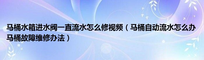 马桶水箱进水阀一直流水怎么修视频（马桶自动流水怎么办 马桶故障维修办法）