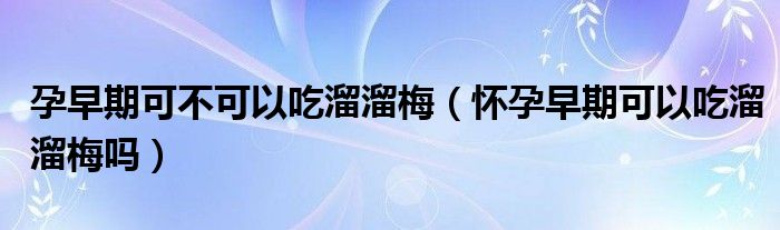 孕早期可不可以吃溜溜梅（怀孕早期可以吃溜溜梅吗）