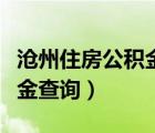 沧州住房公积金查询入口官网（沧州住房公积金查询）