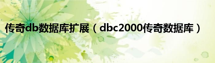 传奇db数据库扩展（dbc2000传奇数据库）