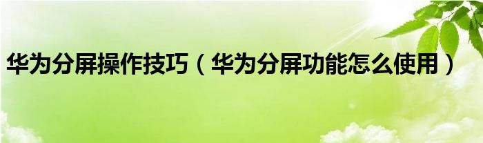 华为分屏操作技巧（华为分屏功能怎么使用）