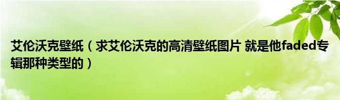 艾伦沃克壁纸（求艾伦沃克的高清壁纸图片 就是他faded专辑那种类型的）