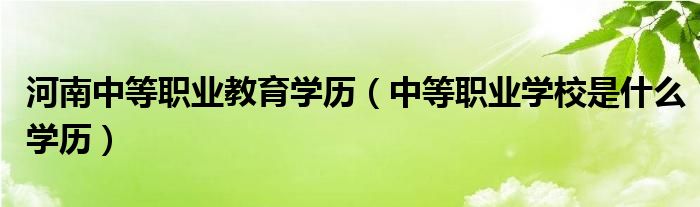 河南中等职业教育学历（中等职业学校是什么学历）