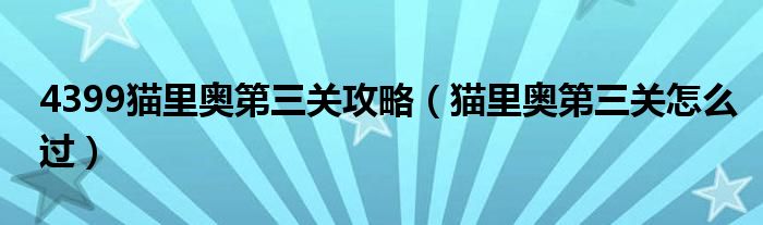 4399猫里奥第三关攻略（猫里奥第三关怎么过）