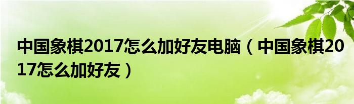 中国象棋2017怎么加好友电脑（中国象棋2017怎么加好友）