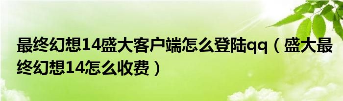 最终幻想14盛大客户端怎么登陆qq（盛大最终幻想14怎么收费）