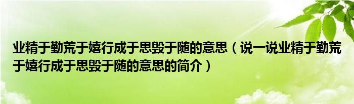 业精于勤荒于嬉行成于思毁于随的意思（说一说业精于勤荒于嬉行成于思毁于随的意思的简介）