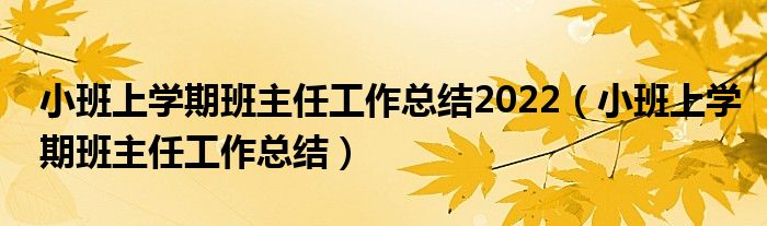 小班上学期班主任工作总结2022（小班上学期班主任工作总结）