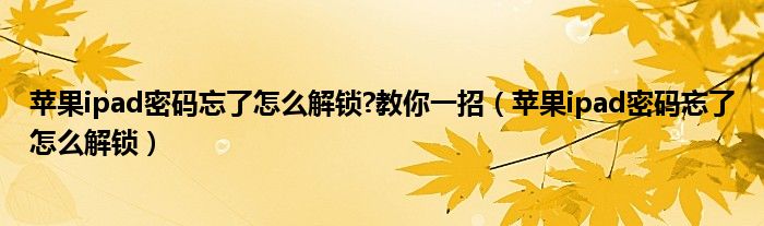 苹果ipad密码忘了怎么解锁?教你一招（苹果ipad密码忘了怎么解锁）