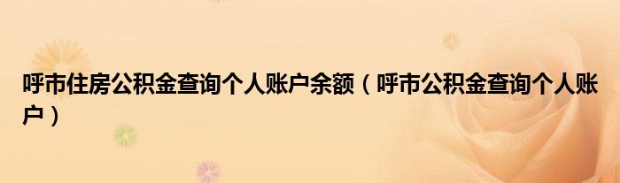 呼市住房公积金查询个人账户余额（呼市公积金查询个人账户）