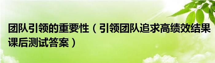 团队引领的重要性（引领团队追求高绩效结果课后测试答案）