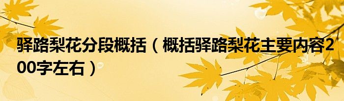 驿路梨花分段概括（概括驿路梨花主要内容200字左右）