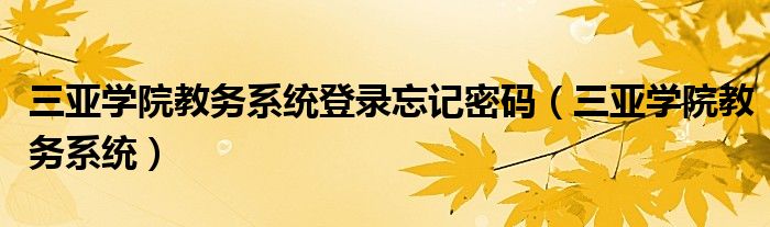 三亚学院教务系统登录忘记密码（三亚学院教务系统）