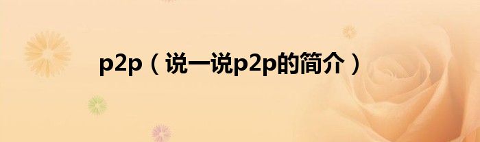 p2p（说一说p2p的简介）