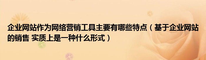 企业网站作为网络营销工具主要有哪些特点（基于企业网站的销售 实质上是一种什么形式）