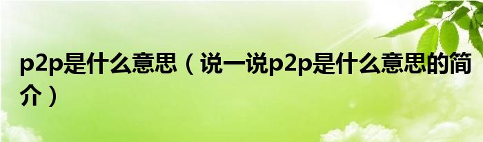 p2p是什么意思（说一说p2p是什么意思的简介）