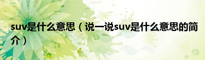 suv是什么意思（说一说suv是什么意思的简介）