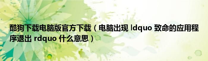 酷狗下载电脑版官方下载（电脑出现 ldquo 致命的应用程序退出 rdquo 什么意思）