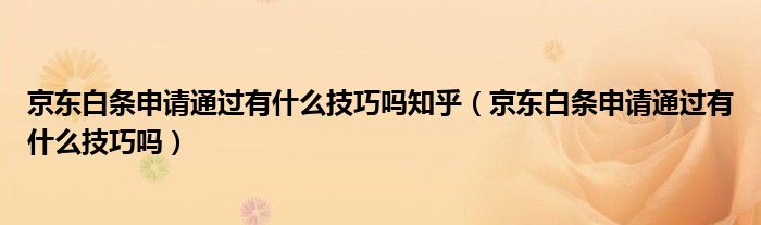 京东白条申请通过有什么技巧吗知乎（京东白条申请通过有什么技巧吗）