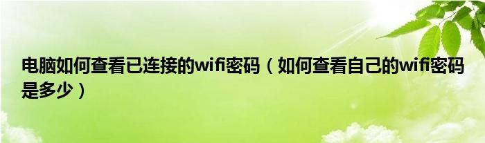 电脑如何查看已连接的wifi密码（如何查看自己的wifi密码是多少）