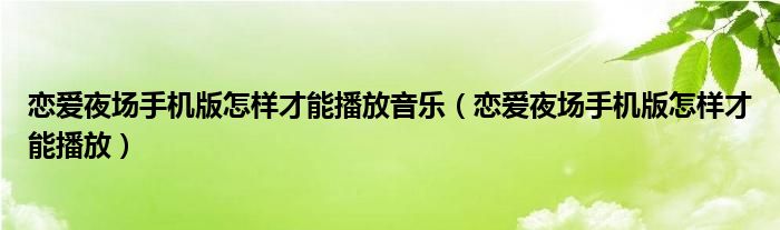 恋爱夜场手机版怎样才能播放音乐（恋爱夜场手机版怎样才能播放）