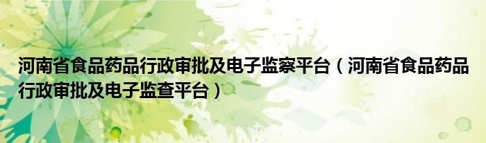 河南省食品药品行政审批及电子监察平台（河南省食品药品行政审批及电子监查平台）