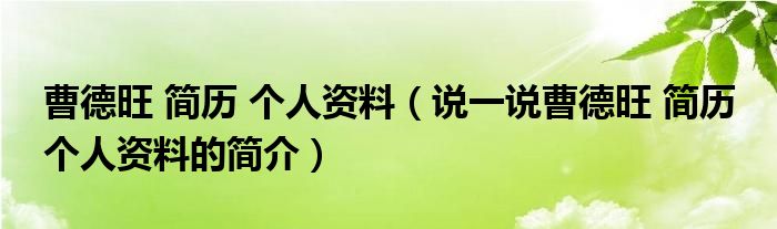 曹德旺 简历 个人资料（说一说曹德旺 简历 个人资料的简介）