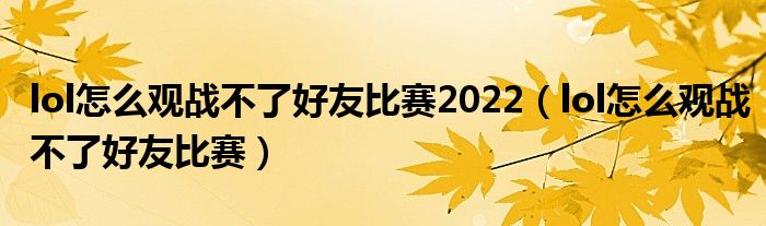 lol怎么观战不了好友比赛2022（lol怎么观战不了好友比赛）