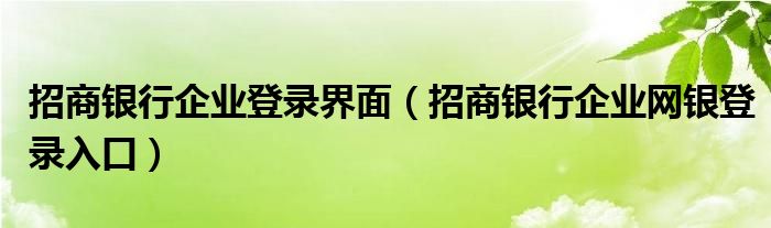 招商银行企业登录界面（招商银行企业网银登录入口）