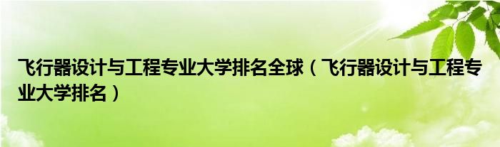 飞行器设计与工程专业大学排名全球（飞行器设计与工程专业大学排名）