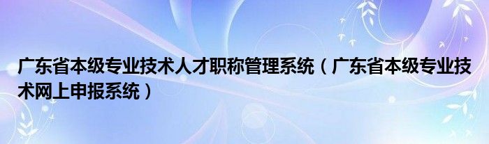 广东省本级专业技术人才职称管理系统（广东省本级专业技术网上申报系统）