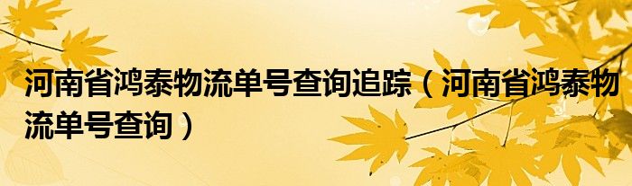 河南省鸿泰物流单号查询追踪（河南省鸿泰物流单号查询）