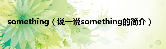 something（说一说something的简介）