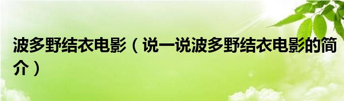 波多野结衣电影（说一说波多野结衣电影的简介）