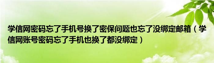 学信网密码忘了手机号换了密保问题也忘了没绑定邮箱（学信网账号密码忘了手机也换了都没绑定）