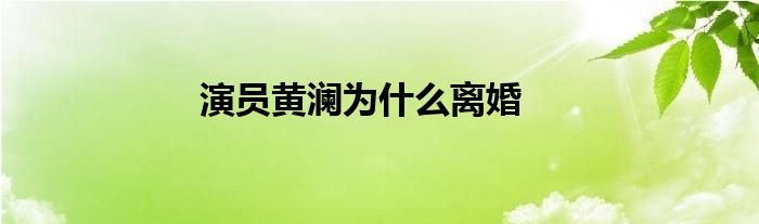 演员黄澜为什么离婚