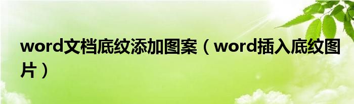 word文档底纹添加图案（word插入底纹图片）