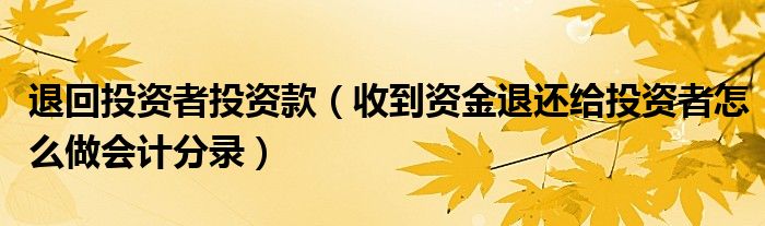 退回投资者投资款（收到资金退还给投资者怎么做会计分录）