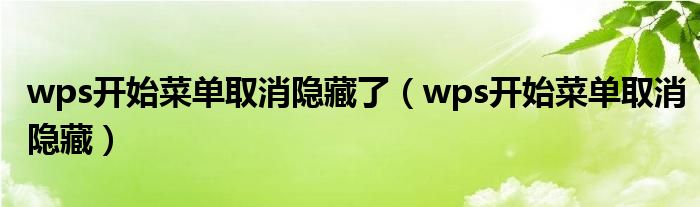 wps开始菜单取消隐藏了（wps开始菜单取消隐藏）