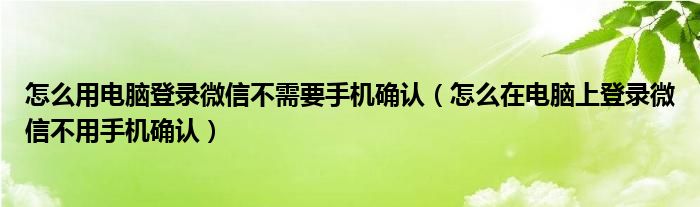 怎么用电脑登录微信不需要手机确认（怎么在电脑上登录微信不用手机确认）