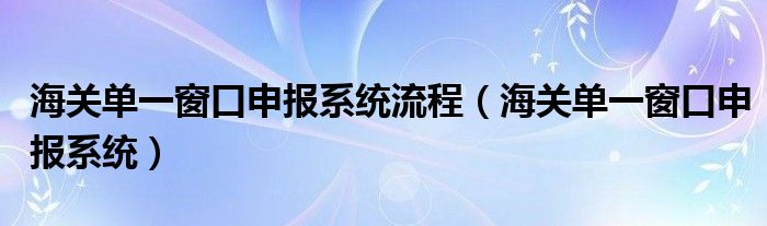 海关单一窗口申报系统流程（海关单一窗口申报系统）