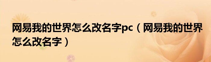 网易我的世界怎么改名字pc（网易我的世界怎么改名字）