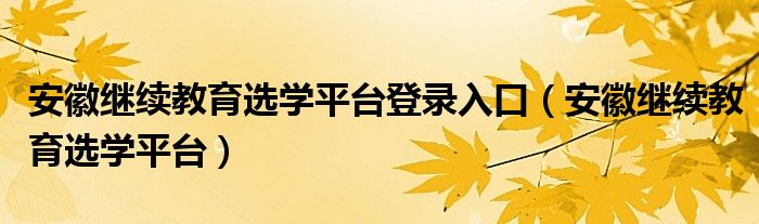 安徽继续教育选学平台登录入口（安徽继续教育选学平台）