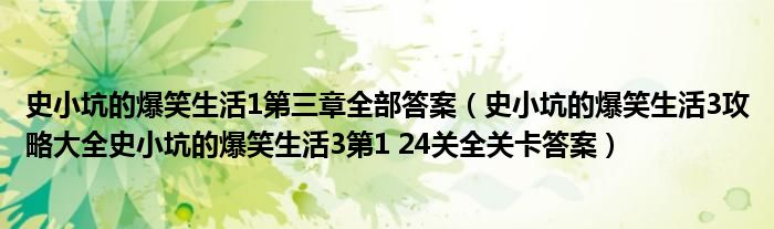 史小坑的爆笑生活1第三章全部答案（史小坑的爆笑生活3攻略大全史小坑的爆笑生活3第1 24关全关卡答案）