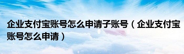 企业支付宝账号怎么申请子账号（企业支付宝账号怎么申请）