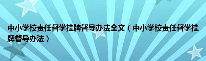 中小学校责任督学挂牌督导办法全文（中小学校责任督学挂牌督导办法）