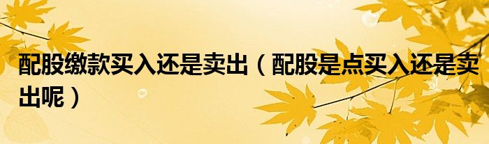 配股缴款买入还是卖出（配股是点买入还是卖出呢）