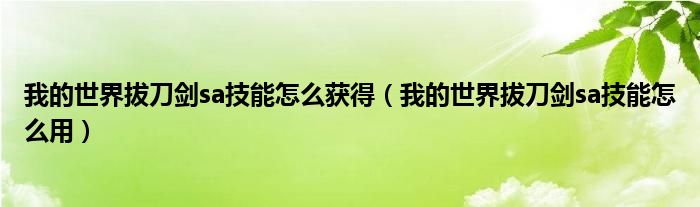 我的世界拔刀剑sa技能怎么获得（我的世界拔刀剑sa技能怎么用）