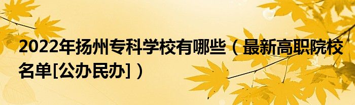 2022年扬州专科学校有哪些（最新高职院校名单[公办民办]）