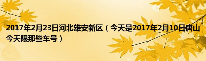 2017年2月23日河北雄安新区（今天是2017年2月10日唐山今天限那些车号）